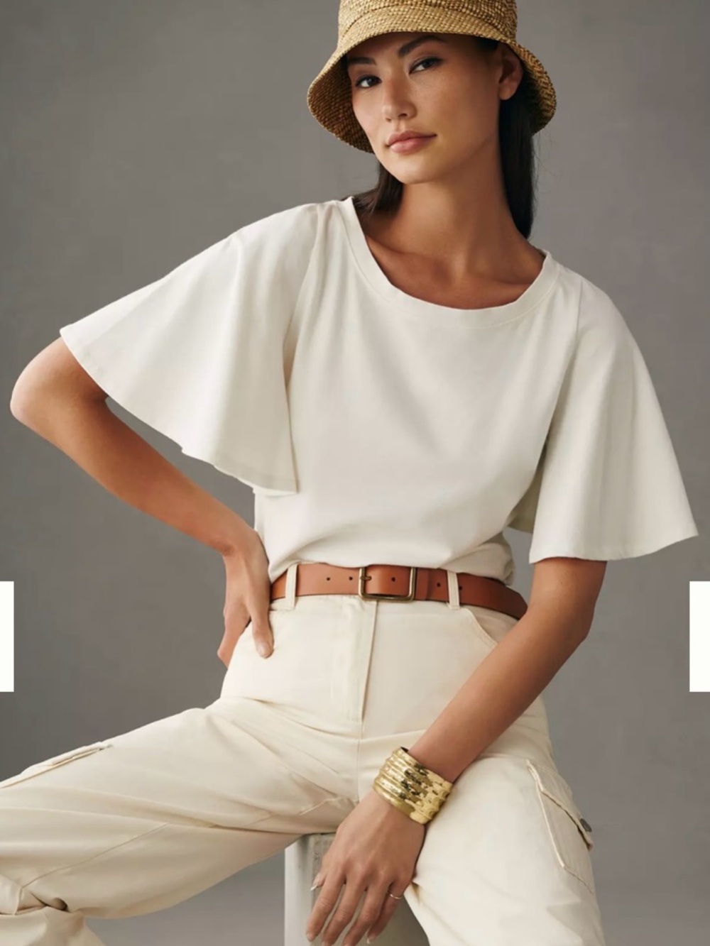 Maeve by Anthropologie White Flutter Sleeve Tee Top Small NWT Minimalist Cotton